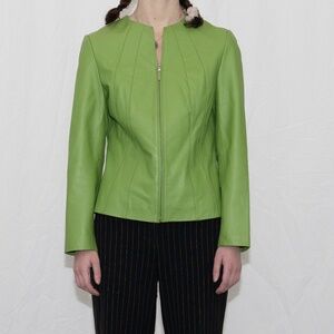 Y2k green leather jacket size 6 russell keng leather